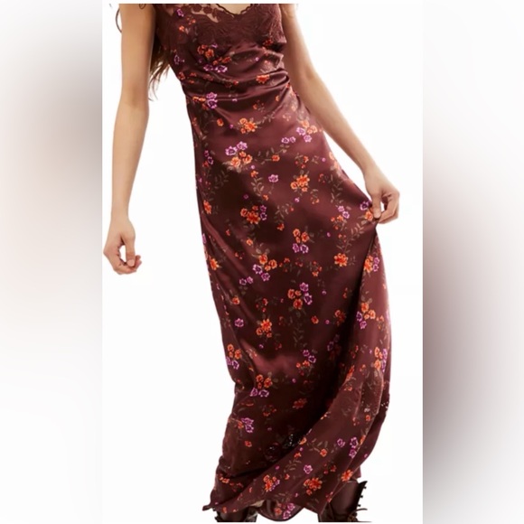 Floral Slip Dress in Deep Burgundy Free People Butterfly Babe Size Medium - Picture 3 of 10